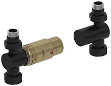 Терморегулятор Сунержа 31-1420-6213 автоматический, прямой, G 1/2" НР х G 3/4" НГ (набор), матовый черный/состаренная бронза