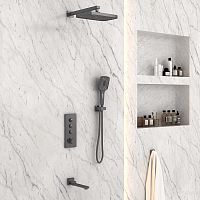 Душевой комплект Vincea VSFW-433T1GM термостатический, 3 режима, вороненая сталь