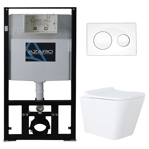 Комплект инсталляции Azario AZ-8010-1000+AZ-8200-0012+AZ-0052 с унитазом Teramo с сидением микролифт и клавишей смыва 0012, белая