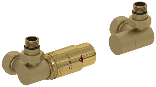 Терморегулятор Сунержа 032-1421-6207 автоматический 3D, левый, G 1/2" НР х G 3/4" НГ (набор), матовое золото/золото