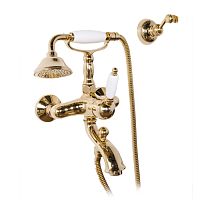 Смеситель Gattoni 2700/27D0oro Orta для ванны с душем, золото 24кт/белая ручка
