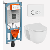 Комплект 4 в 1 Vitra 9860B003-7200 S40: подвесной унитаз SmoothFlush + инсталляция для монтажа + тонкое сиденьем с микролифтом + кнопка смива глянцевый хром Комплект 4 в 1 Vitra 9860B003-7200 S40: подвесной унитаз SmoothFlush + инсталляция для монтажа + тонкое сиденьем с микролифтом + кнопка смива глянцевый хром