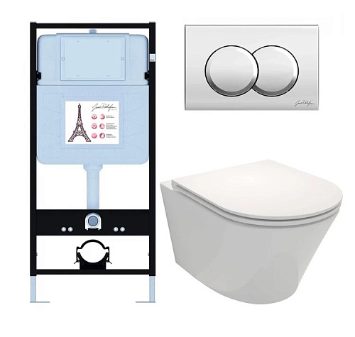 Комплект: Унитаз, Инсталляция, Кнопка смыва Jacob Delafon Rodin+ E21750RU-CP Комплект: Унитаз, Инсталляция, Кнопка смыва Jacob Delafon Rodin+ E21750RU-CP