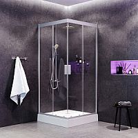 Комплект AM.PM WK90DF Gem: душевой уголок 90х90 см с поддоном/душевой системой и аксессуарами, профиль серый/стекло прозрачное