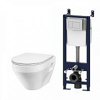 Комплект AM.PM IS301.701738 Spirit: инсталляция + клавиша белый + подвесной унитаз + сиденье-микролифт, белый
