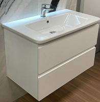 сет №2мск KS7557-80-021, Тумба под раковину подвесная (White) + 12080-KL, Раковина (Белый)