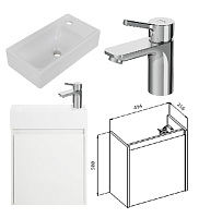 Сет № 1853 KRAFT MINI-500/260-1A-SO-BO-L, Тумба под раковину (Белый) + 7045-KL, Раковина (White) + F85B02100_Смеситель AM.PM F85B02100 X-Joy S для умывальника, хром