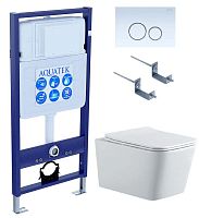 Комплект Aquatek SET Либра N KDI15: рама Standard INS-0000012 + крепеж KKI-0000002 + клавиша KDI-0000015 + унитаз AQ0530N-00 с тонким сиденьем Soft-close, белый