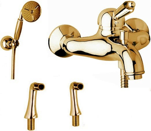 Смеситель Cezares ELITE-PBVM-03,24-M на борт для ванны и душа однорычажный, исполнение золото, ручка белая