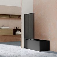 Шторка на ванну Vincea VSB-1E100CGB, 100х145 см, профиль черный матовый/стекло тонинрованное