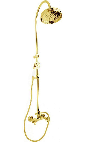 Душевая колонна Cezares GOLF-CD-03,24-Bi со смесителем, верхним и ручным душем, цвет золото, ручка ручного душа белая