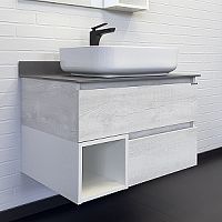 Тумба Comforty 00-00012790 Прага подвесная 75х52 см, со столешницей/раковиной T-Y9378, дуб белый/серый