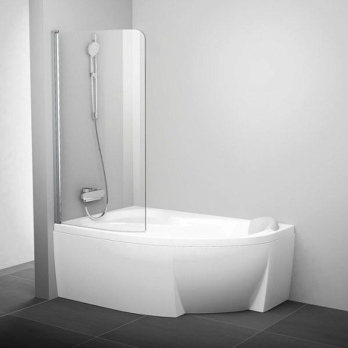 Шторка для ванны Ravak 7QLM0100Y1 CVSK1 Rosa 140,150 L, складная, Chrome, белый + транспарент