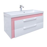 Тумба с умывальником для ванной комнаты, подвесная, белая/розовая, 90 см, Color Plus, IDDIS, COL90P0i95K