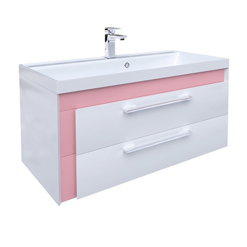 Тумба с умывальником для ванной комнаты, подвесная, белая/розовая, 90 см, Color Plus, IDDIS, COL90P0i95K снят с производства