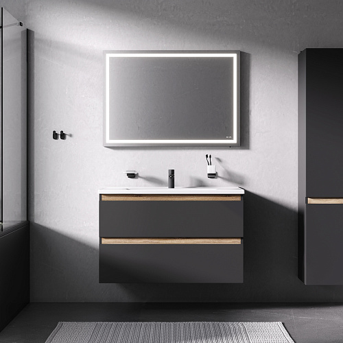 Комплект AM.PM BK85GR X-Joy: мебель для ванной 100 см, со смесителем и аксессуарами, черный/белый