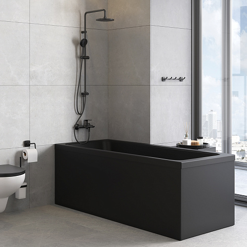 Комплект AM.PM WK90GI Gem: ванна акриловая 170х70 см, с душевой системой/смесителем/крючками для полотенец, черный/серый
