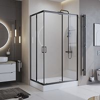 Душевой уголок BelBagno UNO-195-AH-2-120/100-C-NERO, 195х120х100 см, стекло прозрачное/профиль черный