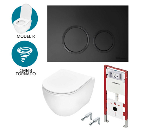 Комплект: Унитаз, Инсталляция, Кнопка смыва TECE spring base K401104WCR