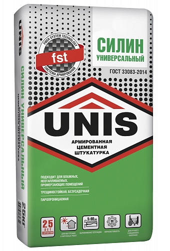 Штукатурка UNIS Силин универсальный армированный 25 кг купить недорого в интернет-магазине Керамос