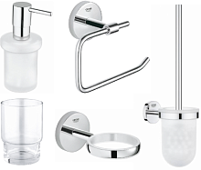 Сет № 1870 40585001, Держатель для стакана (Chrome) + 40585001, Держатель для стакана (Chrome) + 40394001, Дозатор для жидкого мыла (color) + 40372001, Стакан для зубных щеток + 40463001, Ершик для унитаза (Chrome) + 40457001, Держатель (Chrome)