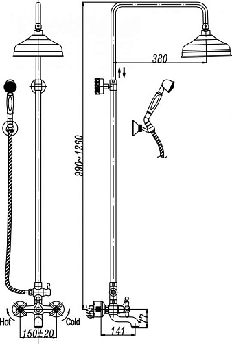 Душевая система Cezares RETRO CEZARES RETRO-C-CVD2-01 Душевая система Cezares RETRO CEZARES RETRO-C-CVD2-01
