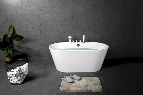 BelBagno BB200-1500-75 Отдельностоящая, овальная акриловая ванна в комплекте со сливом-переливом цвета хром Цвет:Белый