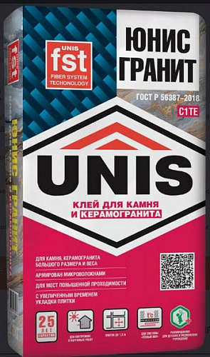 Клей для плитки UNIS ГРАНИТ С1, 25 кг купить недорого в интернет-магазине Керамос
