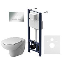 Инсталляция AM.PM IS47051.741700 Sense с клавишей Pro S, глянцевый хром + подвесной унитаз безободковый + сиденье-микролифт