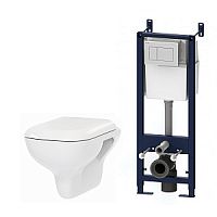 Комплект AM.PM IS301.801700 Like: инсталляция + клавиша белый + подвесной унитаз FlashClean + сиденье-микролифт, белый