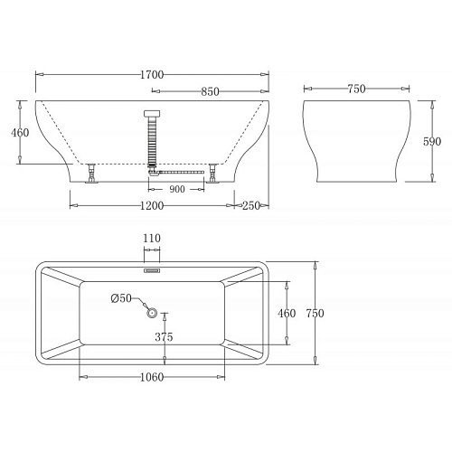 Ванна акриловая BelBagno  BB73-1700