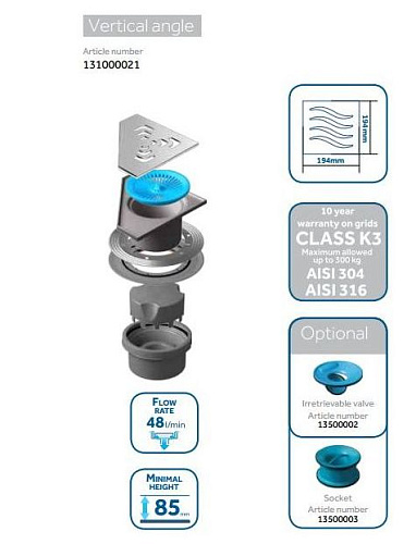 Душевой трап Pestan 13000021 Confluo Standard Angle Vertical, хром Душевой трап Pestan 13000021 Confluo Standard Angle Vertical, хром