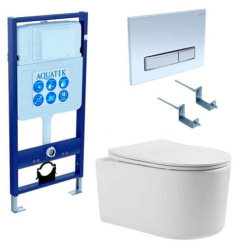 Комплект Aquatek SET Мия 4 в 1: рама Standard INS-0000012 + крепеж KKI-0000002 + клавиша KDI-0000022 + унитаз AQ2004-00 с тонким сиденьем Soft-close, белый
