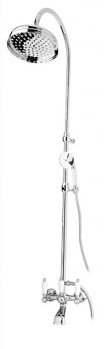 Душевая колонна Cezares FIRST-CVD-03,24-Bi со смесителем для ванны,верхнего и ручного душа,золото, ручки белые