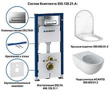 Унитаз с инсталляцией безободковый подвесной GEBERIT Acanto 500.128.21.A с горизонтальным выпуском