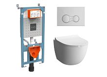 Комплект 4 в 1 Vitra 9830B003-7207 Sento: подвесной унитаз + крышка-сиденье + инсталляция для монтажа + клавиша смыва глянцевый хром Комплект 4 в 1 Vitra 9830B003-7207 Sento: подвесной унитаз + крышка-сиденье + инсталляция для монтажа + клавиша смыва глянцевый хром