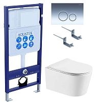 Комплект Aquatek SET Оберон T KDI18: рама Standard INS-0000012 + крепеж KKI-0000002 + клавиша KDI-0000018 + унитаз AQ1365T-00 с тонким сиденьем Soft-close, белый