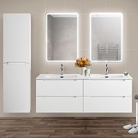 Раковина BelBagno BB1400-2-ETL керамическая 140х46.5 см, с двумя чашами, белый глянцевый