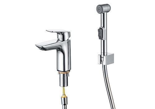 Смеситель Aquatek AQ1012CR Вега для раковины, с гигиеническим ручным душем, хром