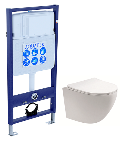 Комплект Aquatek SET Европа cm: рама Standard INS-0000012 (без клавиши и крепежа) + унитаз AQ1900-00 с тонким сиденьем Soft-close, белый
