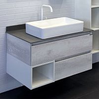 Тумба Comforty 00-00006957 Прага подвесная 90х52 см, с раковиной 78189, дуб белый/светло-серый Тумба Comforty 00-00006957 Прага подвесная 90х52 см, с раковиной 78189, дуб белый/светло-серый