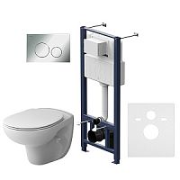 Инсталляция AM.PM IS49051.741700 Sense с клавишей Pro L, глянцевый хром + подвесной унитаз безободковый + сиденье-микролифт