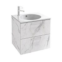 Мебель для раковины-столешницы Jacob Delafon EB2522-R9-NR4, 80 см, 2 ящика, меламин, белый мрамор, ручки черный