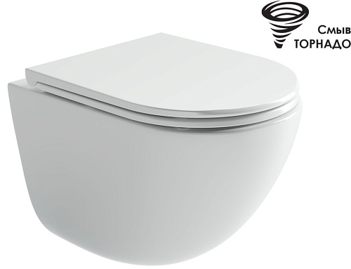Унитаз подвесной безободковый Ceramicanova VOGUE CN4008T, смыв Торнадо, с крышкой-сиденьем, белый