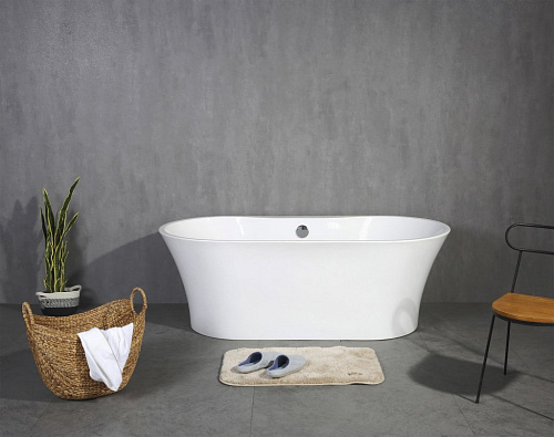 BelBagno BB201-1700-80 Отдельностоящая, овальная акриловая ванна в комплекте со сливом-переливом цвета хром Цвет:Белый