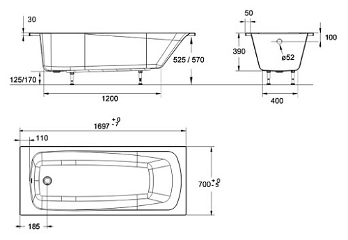 Ванна акриловая Jacob Delafon Patio E6812RU-00