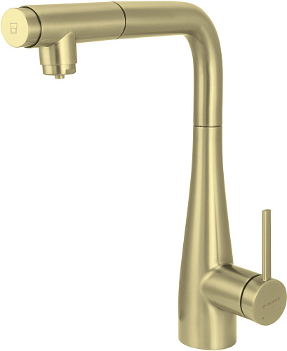 Смеситель Deante BRE_R75M Eridan для кухни с подключением для фильтра воды и вытяжным изливом, брашированное золото Смеситель Deante BRE_R75M Eridan для кухни с подключением для фильтра воды и вытяжным изливом, брашированное золото
