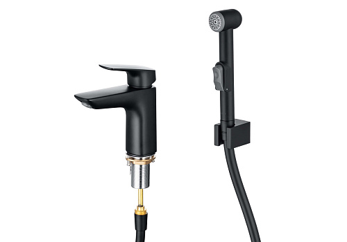 Смеситель Aquatek AQ1012MB Вега для раковины, с гигиеническим ручным душем, черный матовый Смеситель Aquatek AQ1012MB Вега для раковины, с гигиеническим ручным душем, черный матовый