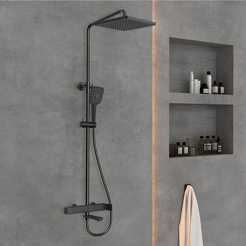 Душевая стойка Vincea VSFS-1C1MB Cube с изливом, черный Душевая стойка Vincea VSFS-1C1MB Cube с изливом, черный