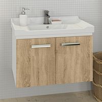 Тумба Comforty 00004142215 Рига подвесная 75х47 см, с раковиной 9335-70, дуб сонома Тумба Comforty 00004142215 Рига подвесная 75х47 см, с раковиной 9335-70, дуб сонома